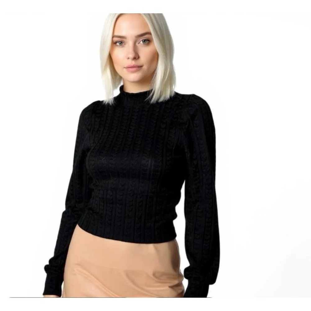 Band of the Free People Womens Black Cable Knitcore Mockneck Sweater XS NEW Chic